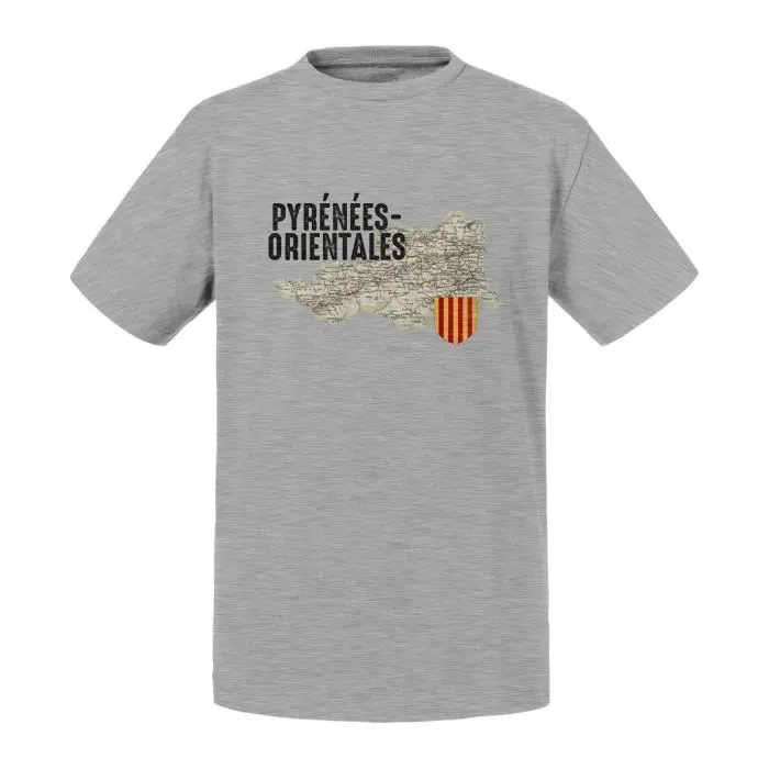T-shirt Enfant Gris Pyrénées Orientales 66 Département Perpignan Carte Ancienne-0