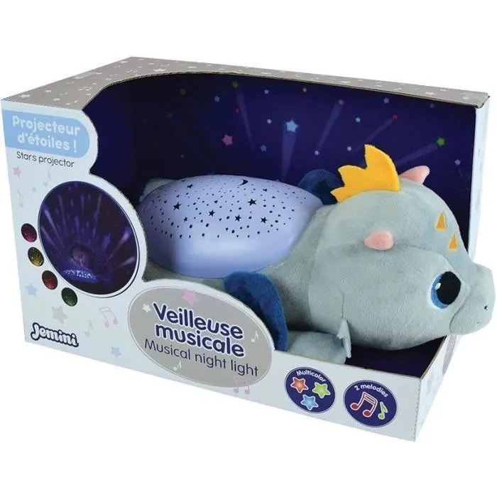 Peluche veilleuse et musicale - JEMINI - LEON LE DRAGON - Bleu - Mixte - 39 cm-3