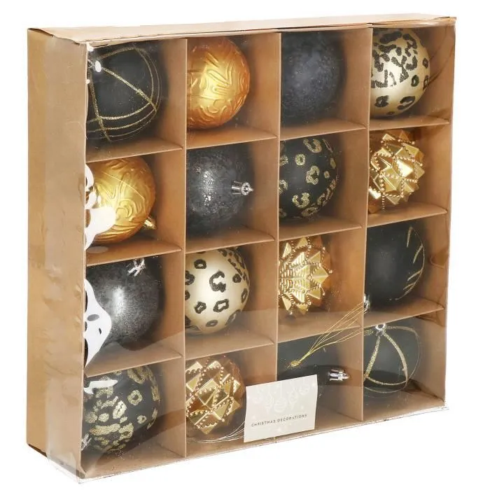 Décorations de sapin de Noël - SPRINGOS - 16 pcs. boules d'arbre ornements - or/noir-0