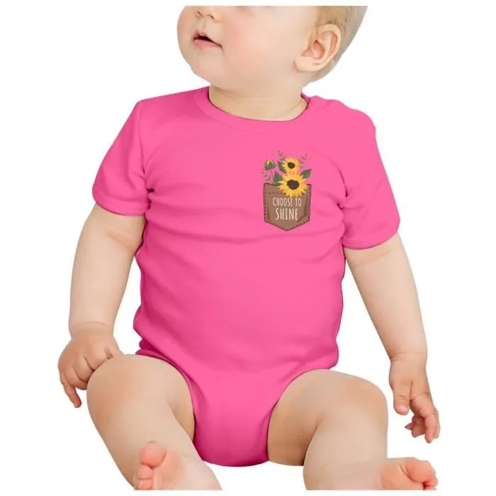 Body Bébé Manche Courte Rose Choose to Shine Tournesol Poche Surprise Illustration-1