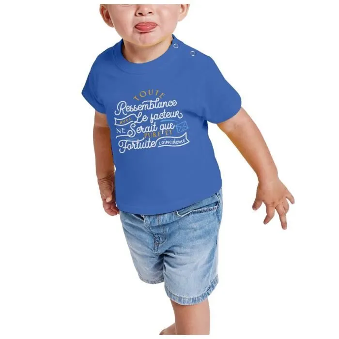 T-shirt Bébé Manche Courte Bleu Ressemblance Facteur Coincidence Humour Bébé-1