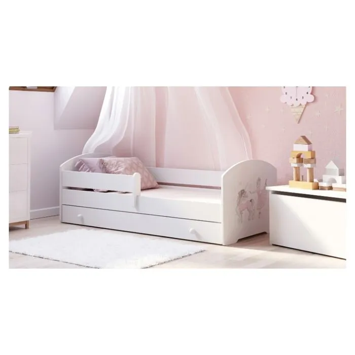 Lit enfant 140 x 70 cm + sommier + matelas + tiroir + barrière de protection-1