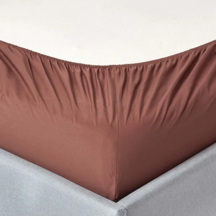 Drap-housse uni 180 x 200 cm 100% coton égyptien 200 fils coloris chocolat-1