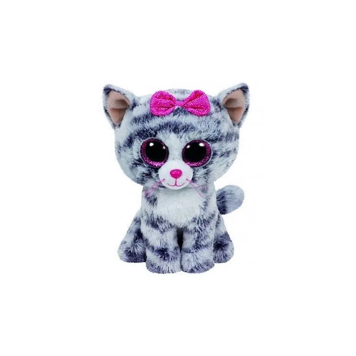 Peluche TY TY37075 Beanie Boo's medium Kiki le chat - Gris et Rose - 23 cm - Intérieur - Mixte-0