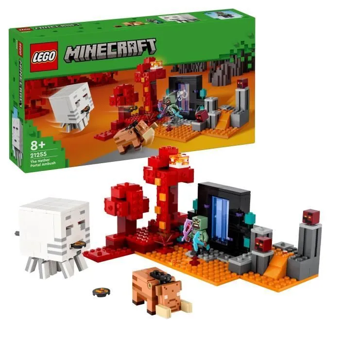 LEGO® 21255 Minecraft L'Embuscade au Portail du Nether, Jouet avec Scènes de Bataille et Minifigurines, Figurine Hoglin-0