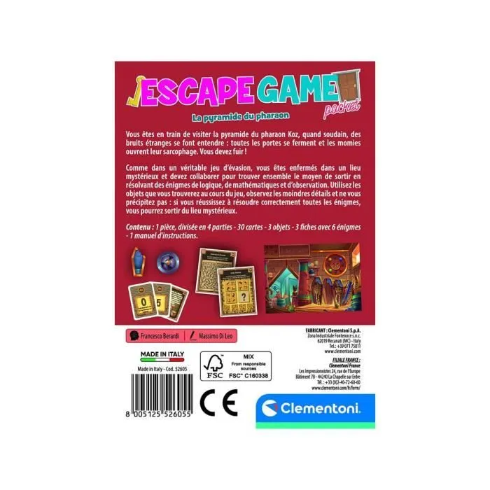 Jeu société Escape Game Pocket - La pyramide du pharaon - Clementoni - Enfant - 2 joueurs ou plus - Marron-2