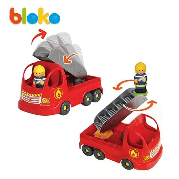 Coffret 100 Bloko + 1 Camion Pompiers + 1 Figurine 3D - Jeu de Construction - Jouet Dès 12 mois - BLOKO 503692-1