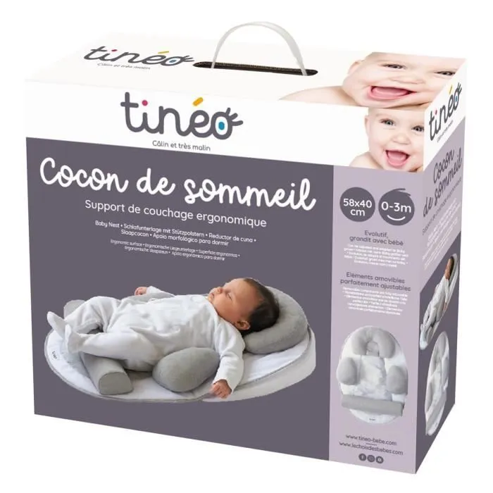 Cocon De Sommeil Bébé TINEO - Cale Bébé - Plan Incliné 10° - Évolutif - Ajustable - Amovible - 0-3 mois - Cale Tête Bébé - 58x40cm-8
