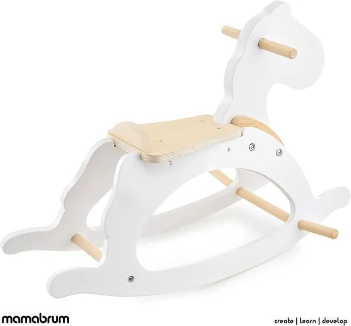 Mamabrum Cheval à Bascule Bois pour Enfant - Jouet à bascule enfant- Garçon Fille +12 mois - 50 KG Max- Design - Blanc-5