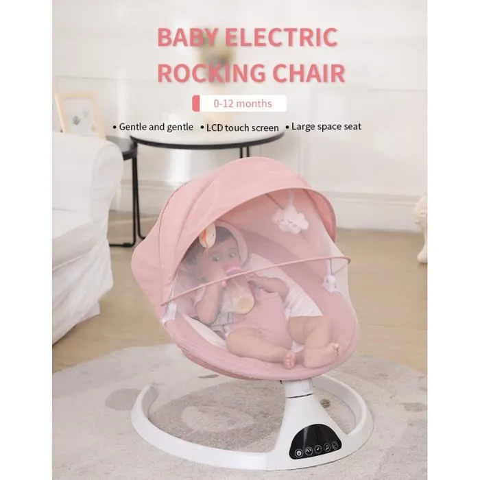 Transat Balancelle Électrique Bébé 0-12 mois jusqu'à 20KG 5 Vitesses avec Coussin de Siège - Rose-1