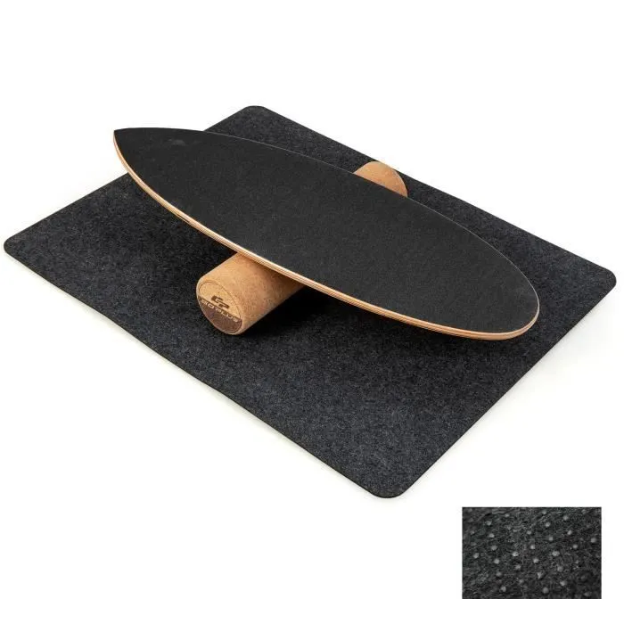 COSTWAY Planche d Équilibre en Bois avec Rouleau de Liège et Tapis Antidérapant Charge 227 KG Composé de 8 Couches de Bois Noir-0