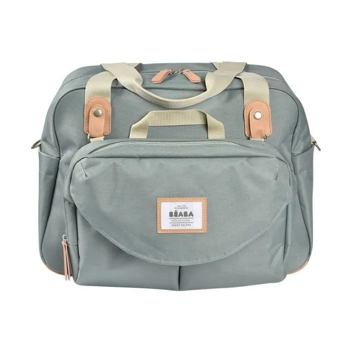 BEABA Sac à langer modulable Genève II, grande contenance, rangements multiples, vert sauge-1