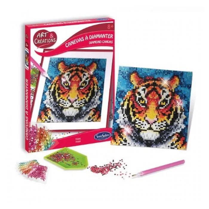Jeu créatif - SENTOSPHERE - Canevas à diamanter Tigre - Rouge - Multicolore - 6 ans et plus-0