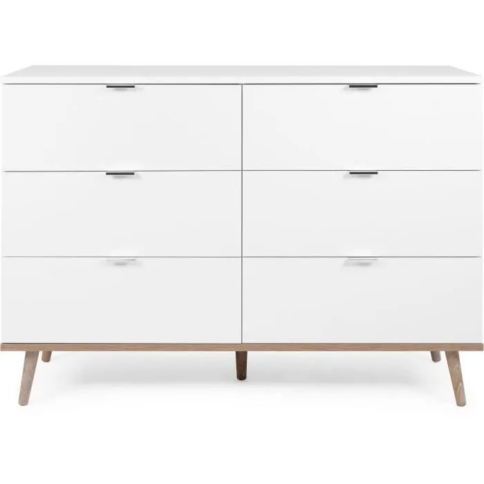 Commode Göteborg 6 tiroirs - Décor chêne sonoma Blanc - L 120 x P 40 x H 86,5 cm-2