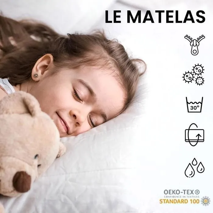 Lit Enfant Bébé pour une fille FALA avec sommier à lattes, avec matelas - 140 x 70 cm - Blanc-4