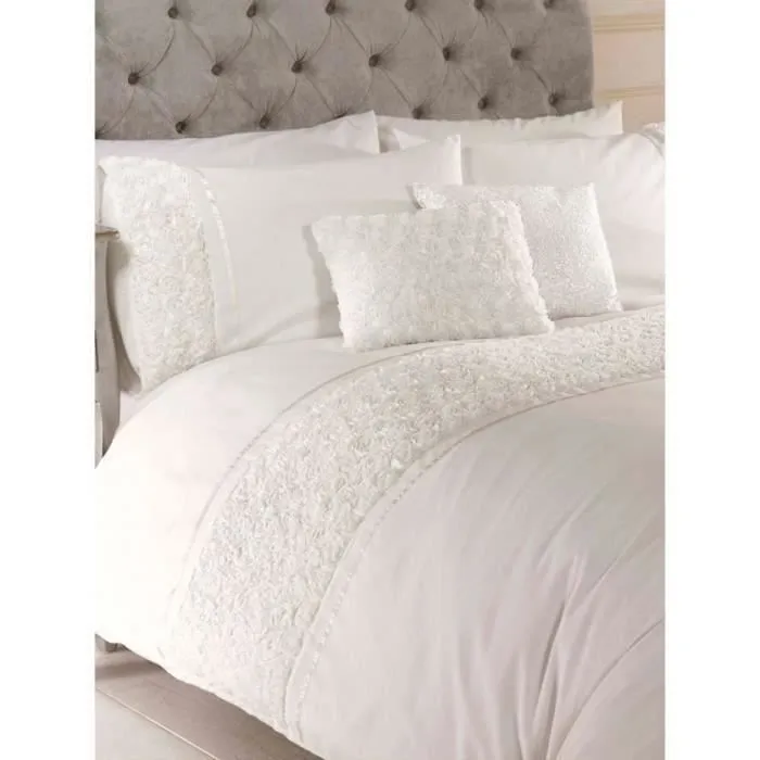 Limoges rose volant crème simple housse de couette et taie d'oreiller ensemble-0