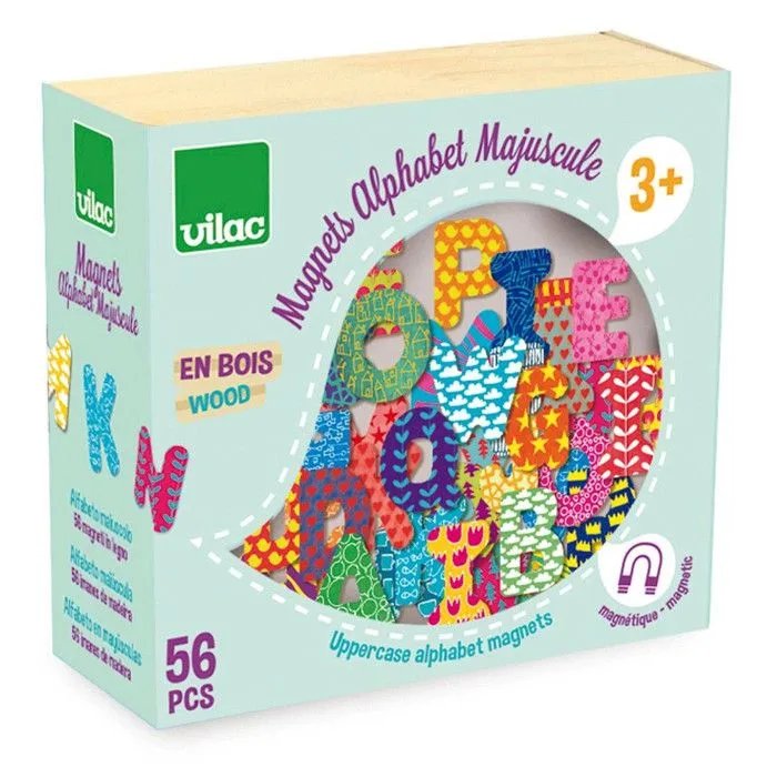 Magnets Alphabet Majuscule : 56 pièces en bois-2