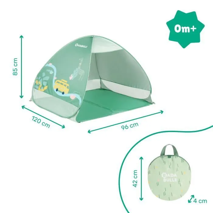 BADABULLE Tente anti-UV bébé, grande tente de plage, haute protection solaire FPS 50+, système pop-up, vert-4