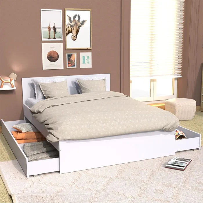Lit OSLO 140x190 + 2 tiroirs / Blanc - Contemporain - Design - A monter soi-même-0