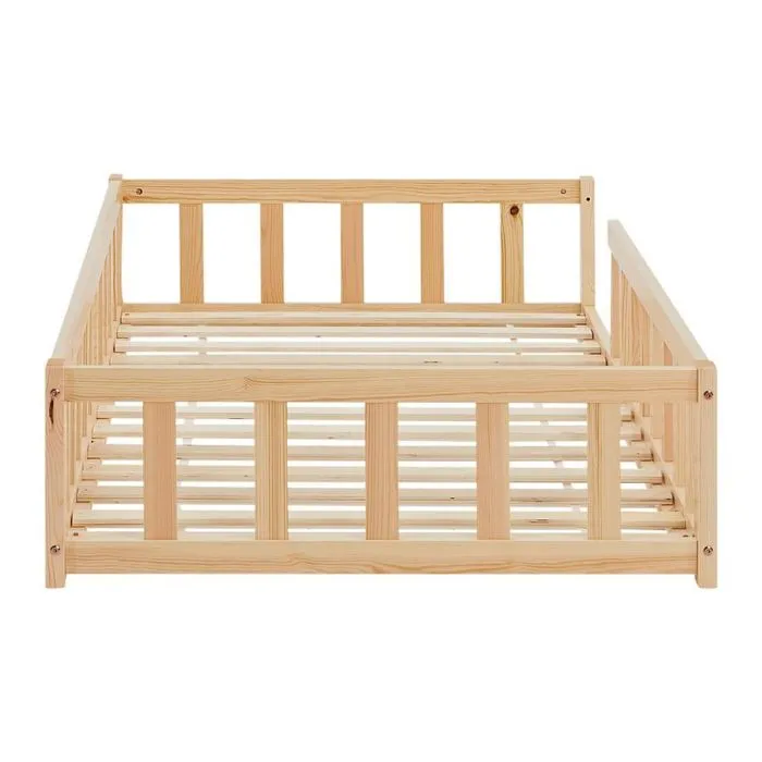 HomeStyle4U - 2837 - Lit Montessori 90x200 cm en bois massif naturel avec barrières-3