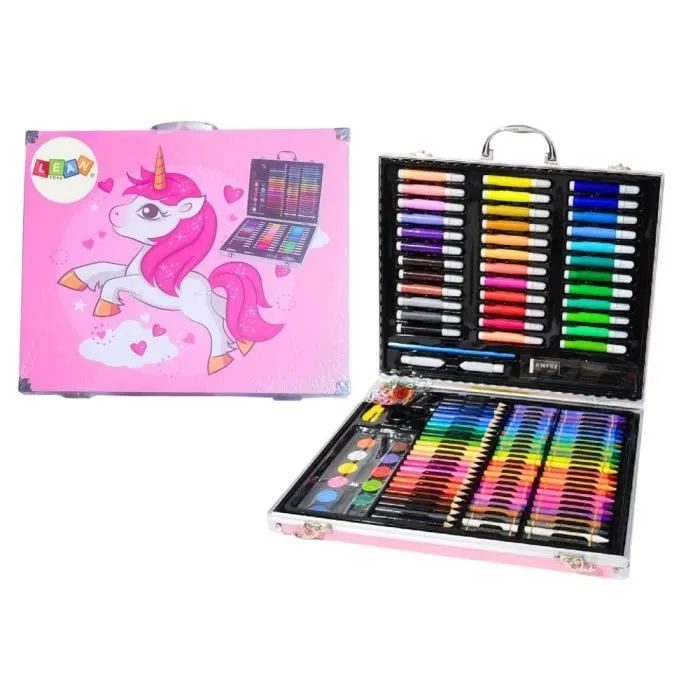 Coffret d'art coloriage peinture dans une valise avec licorne rose 150 éléments-0