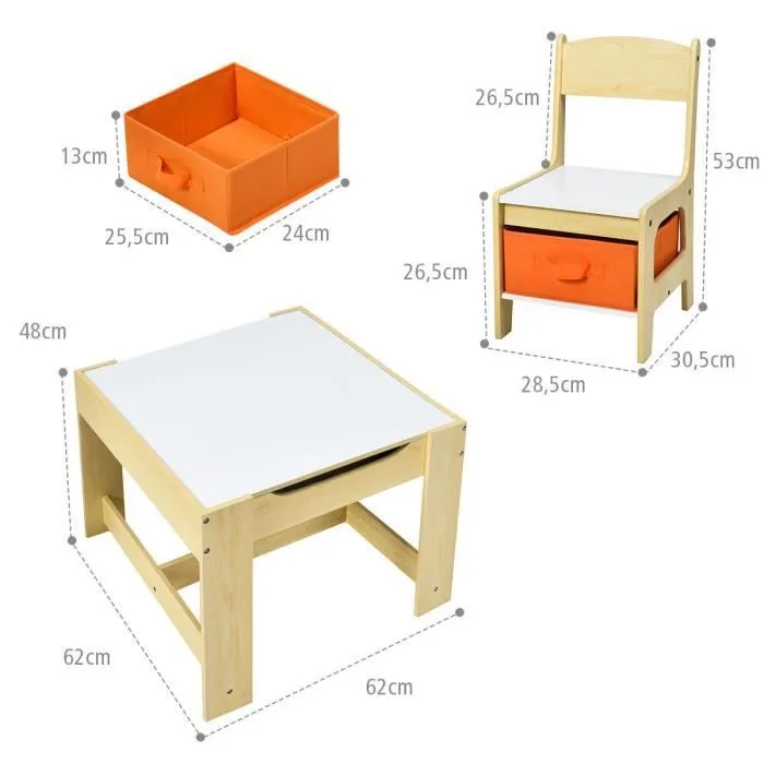 COSTWAY Ensemble Table et 2 Chaises pour Enfants, 2 Face (Noir et Blanc), 2 Boîtes de Rangement, pour Dessin,Manger, Etudier, Jouer-3