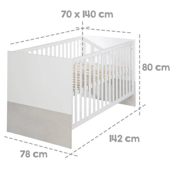 Chambre Bébé Duo ROBA Julia - Lit Évolutif 70x140 + Commode à Langer - Bicolore-2