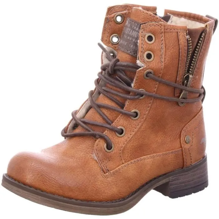 Bottines - Mustang - 5026-619 - Fausse fourrure - Fermeture à lacets - Marron-0
