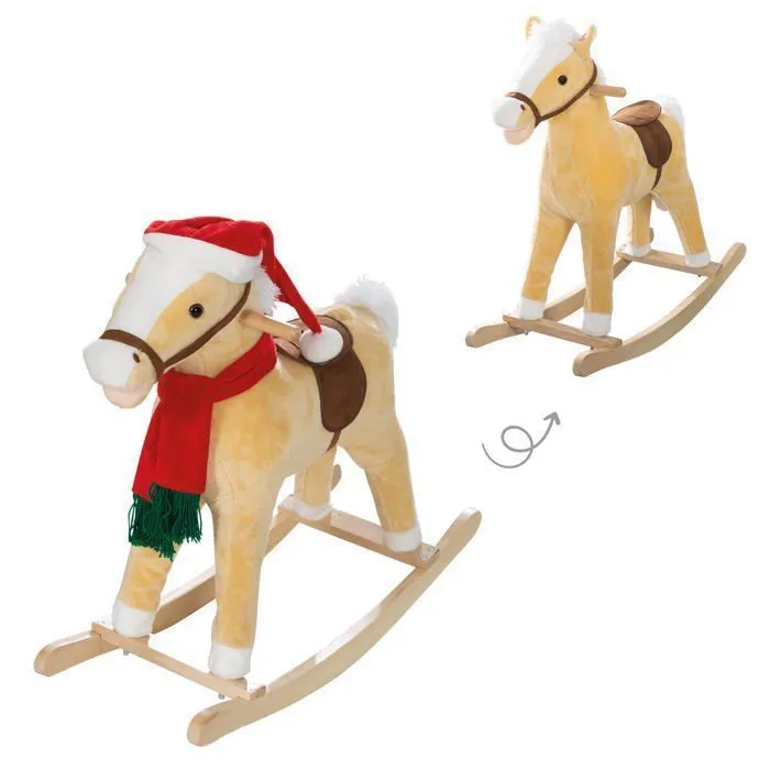 Cheval à Bascule de Noël à Effets Sonores + Bonnet et Écharpe de Noël - ROBA - Jaune / Rouge-0