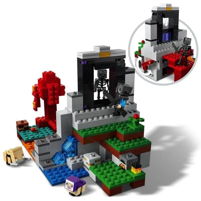 Bebeboutik LEGO 21172 Minecraft Le portail en ruine Jouet pour Fille et Garcon de 8 ans avec Figurines de Steve et Wither Squelette