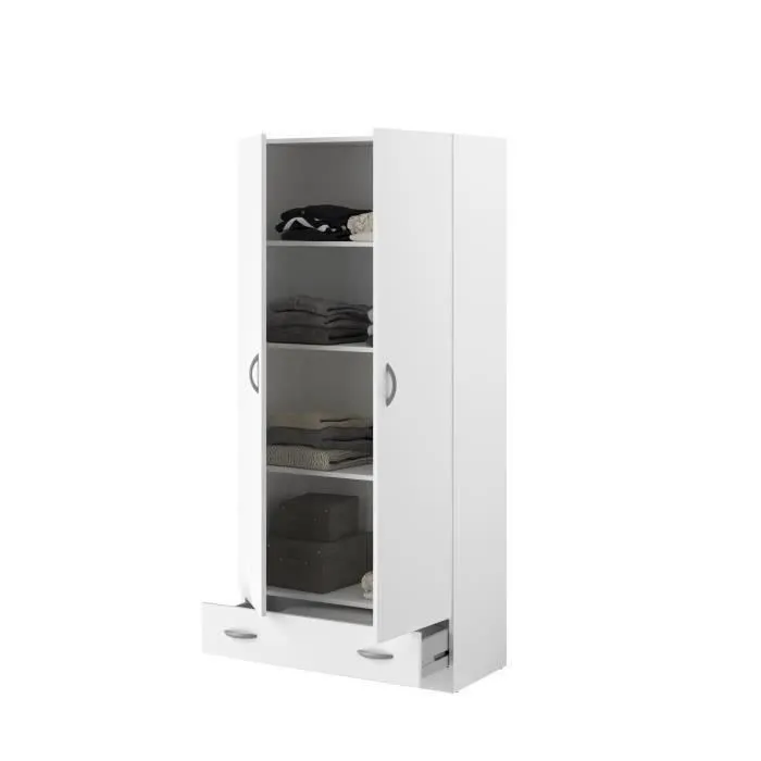 PARISOT Armoire 2 portes battantes + 1 tiroir - Panneaux de particules - Décor Blanc - L 78 cm x P 38 cm x H 170 cm - VARIA-3