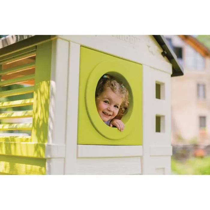 Maison Pilotis Smoby - Toboggan - Plateforme 70cm - Anti-UV - Vert - Fabriqué en France-4