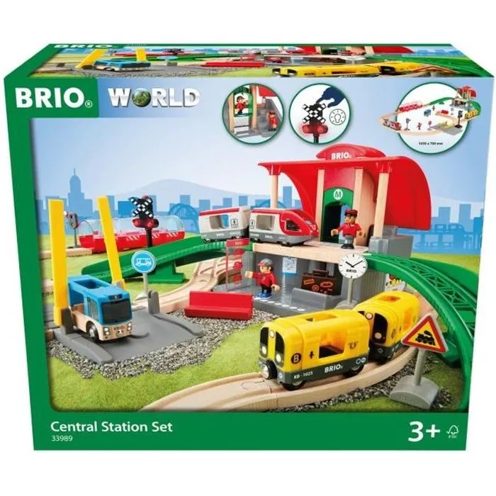 Circuit de train en bois BRIO - Gare centrale - Coffret complet 37 pièces - Mixte dès 3 ans-0