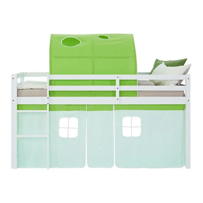 Lit mi-hauteur - HomeStyle4U - 2967 - 90x200 cm - Rideau tunnel vert - Échelle réversible-3