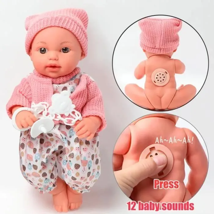 Poupon Poupee bebe 12 pouces interactive silicone Doll nouveau-ne enfant Mignonne Jouet playmate Cadeau-a11-3