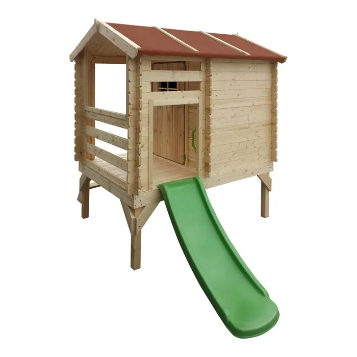 Maisonnette en bois avec toboggan - 82x146xH205cm/1.1m2 - maison jardin enfant exterieur bois - Timbela M501C-3