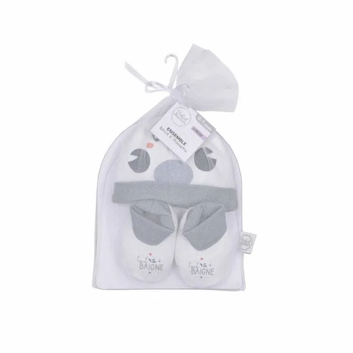Lot Bonnet & Chaussons "Crabe" 0 à 1 mois Bleu-1