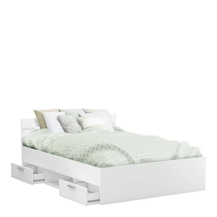 Demeyere Lit adulte MICHIGAN - 140 x 190 cm - Multiples rangements - Blanc-0