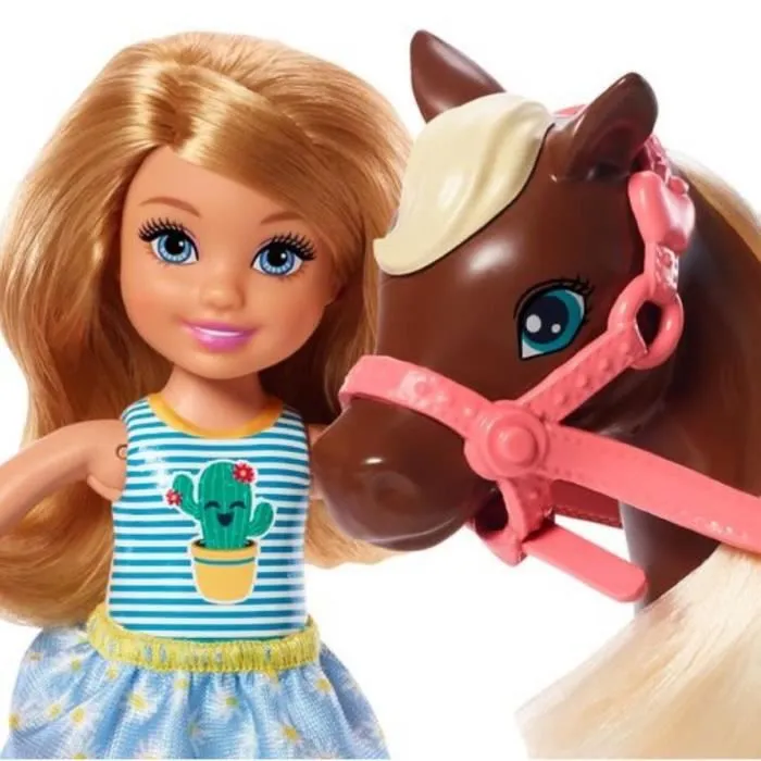 Barbie poupée adolescente Chelsea & Pony 15 cm brun/bleu 4-pièces-2