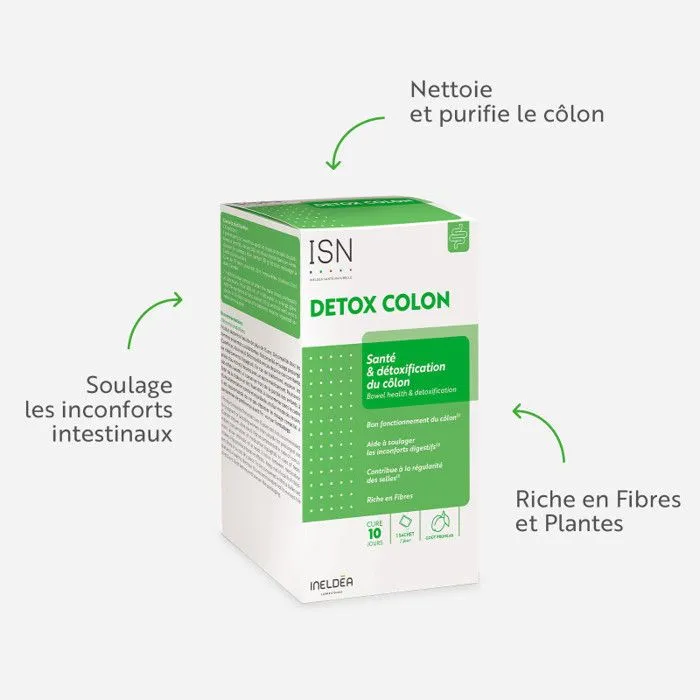 ISN - DETOX COLON - Santé & détoxification du côlon - Riche en fibres et extraits de plantes - Cure 10j-3