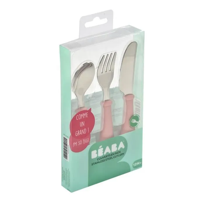 BEABA, Set de 3 couverts inox old pink-3