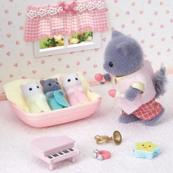 SYLVANIAN FAMILIES - Triplés chat persan - Mini-univers - Rose - Pour enfant - 3 ans et plus-0
