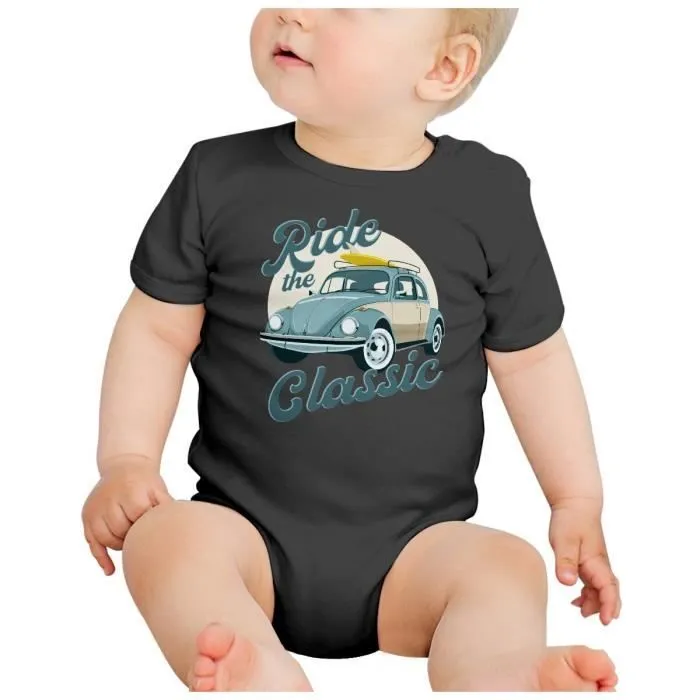 Body Bébé Manche Courte Noir Ride the Classic 70's Surf Voiture Ancienne-1