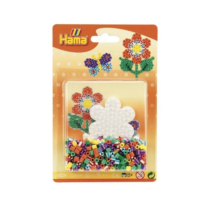 Kit de perles - Hama - Fleurs bicolores - 350 perles - Plaque N° 327 - Papier à repasser-0
