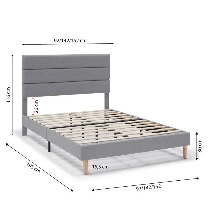 Cadre de lit plateforme Aroma capitonné 30 cm, 140x190 cm, Gris clair-4
