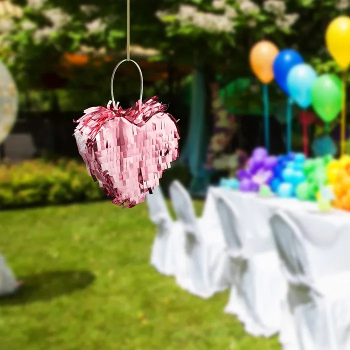 Relaxdays Mini pinata cœur, à remplir, pour un mariage ou autres fêtes, à accrocher, HxLxP : 13x13,5x5,5 cm, rose-1