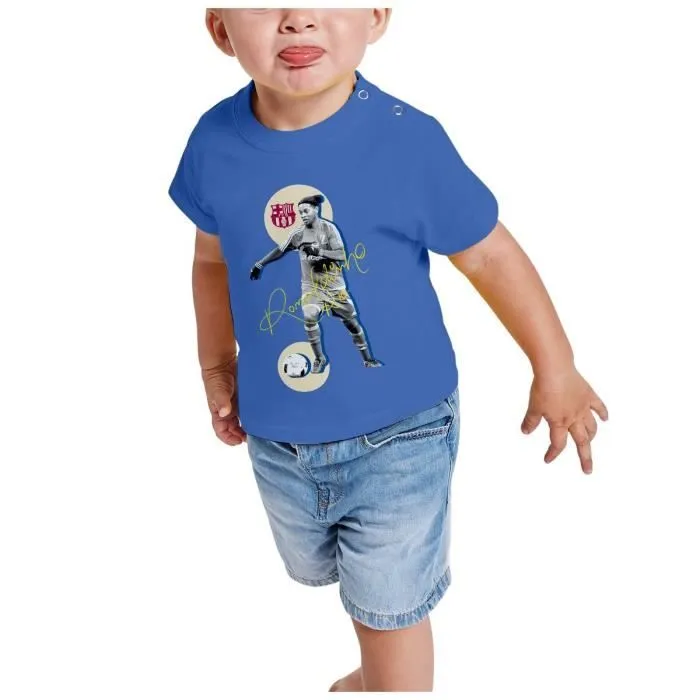 T-shirt Bébé Manche Courte Bleu Ronaldinho Vintage Footballeur Foot Star-1
