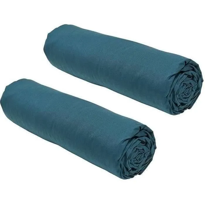 Lot de 2 draps housses TODAY Essential - 140 x 190 cm - 2 personnes - 100% Coton - Paon-0