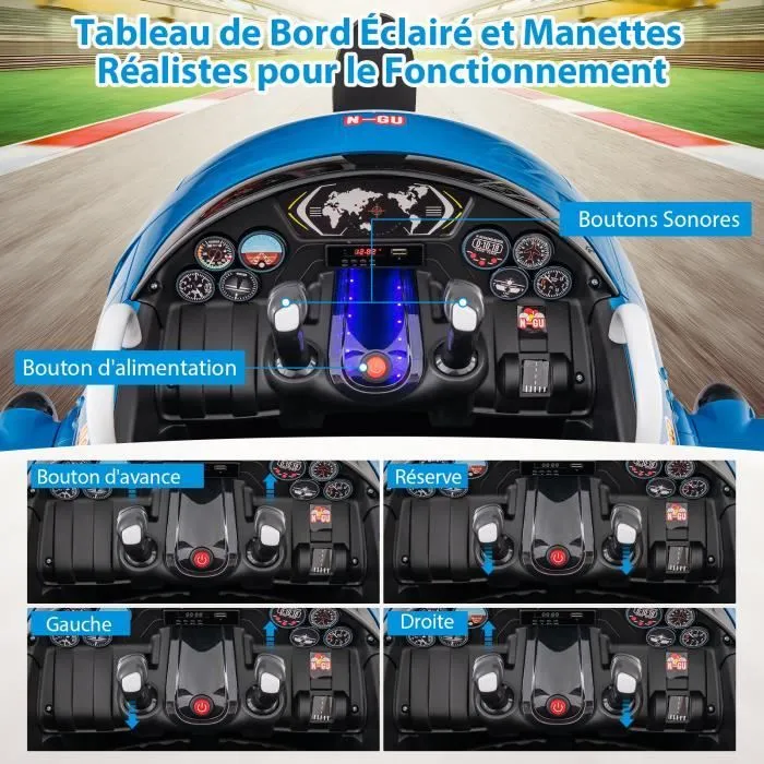 COSTWAY Avion Voiture Électrique Enfant avec Joysticks, Télécommande 2,4 G, Ailes Pliables et Hélice, Dérivable, 3 Ans+, Bleu-3