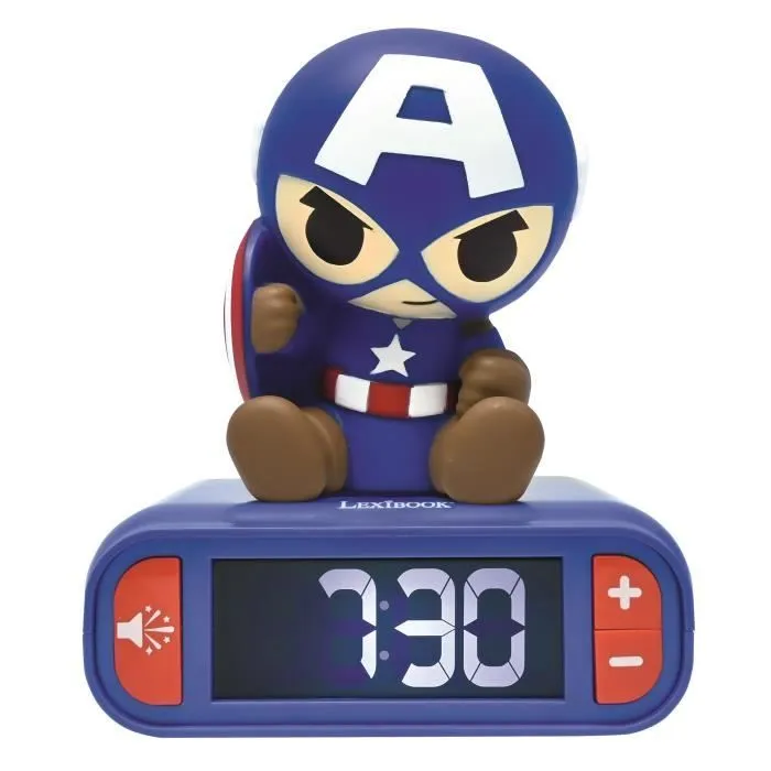 Réveil veilleuse digital LEXIBOOK - Captain America - 3D lumineux et sonore - Enfant-0